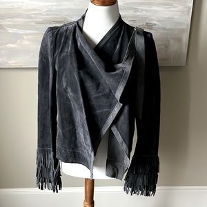 Illia gray suede/corduroy asymmetric jacket with fringe